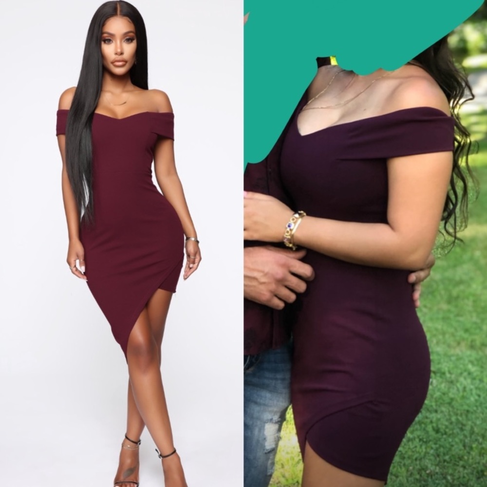 Plum off shoulder dress